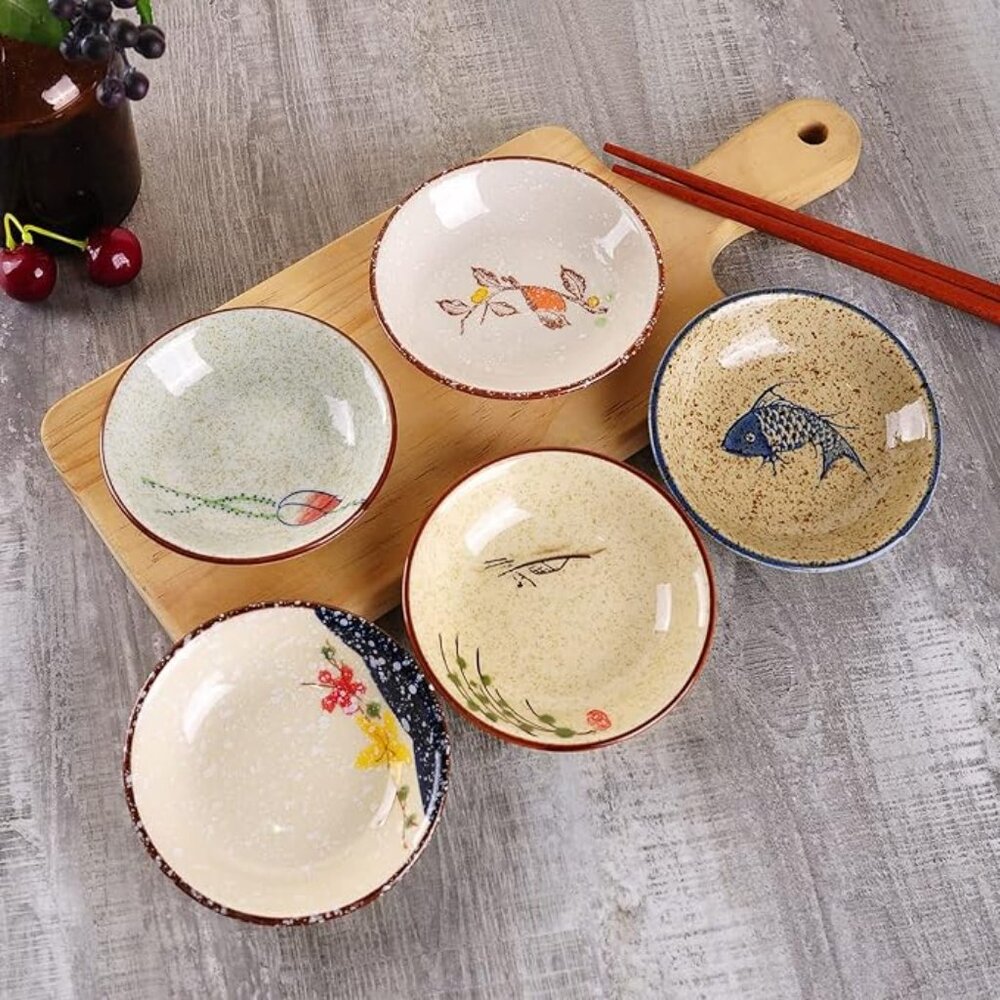 NEW! Japanese Retro Porcelain Side Dish Ceramic Side Dishes Bowl - Set of 5 - Picture 1 of 7